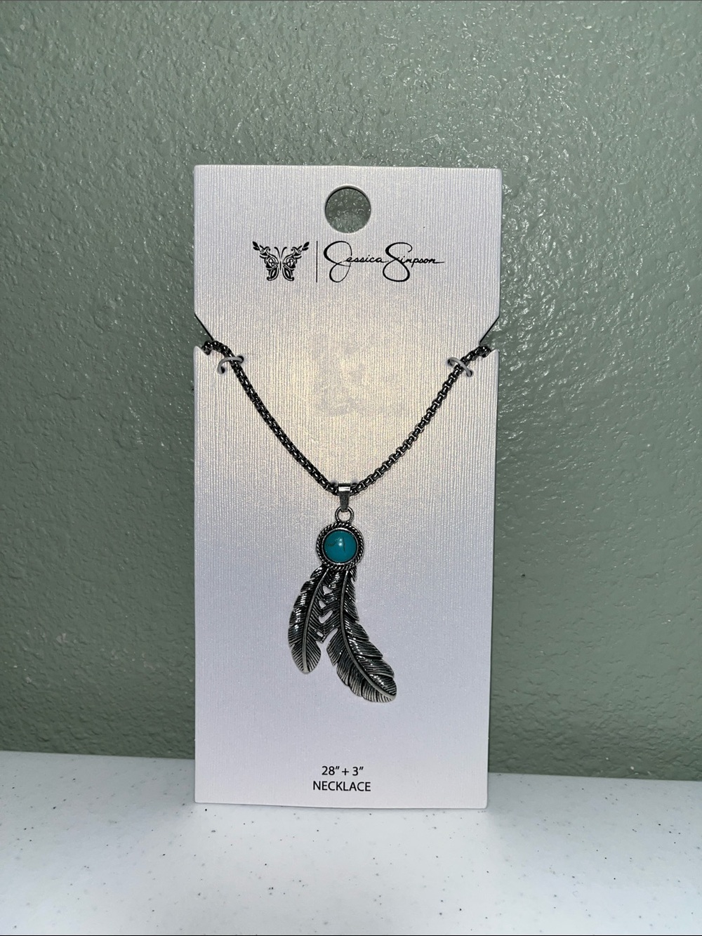 Jessica Simpson Silver Feather Necklace with Turquoise Accent